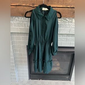 Eliza J Dress Womens 0P Forest Green Covered Buttons Cold Shoulder Excellent